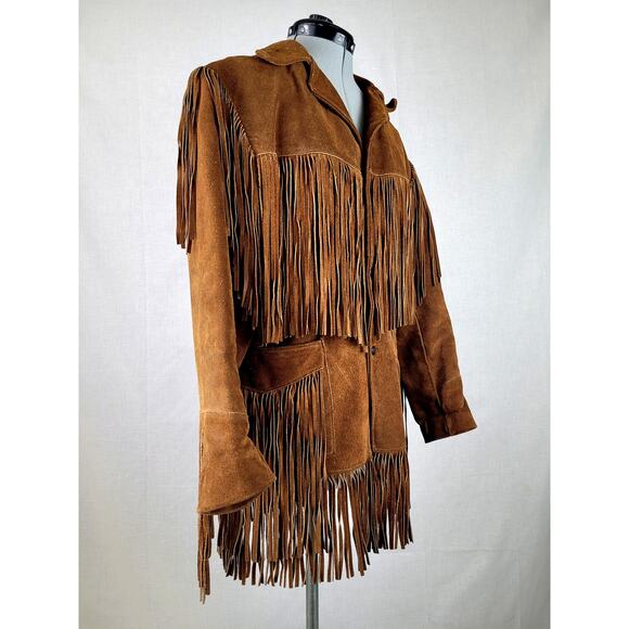 1960s Joo-Kay Fashions Leather Western Suede Fringe Jacket Women's L / Men's S - Picture 1 of 11
